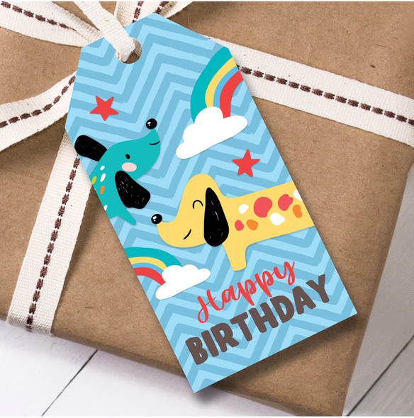 Birthday 12 Large Gift Tags Dog Rainbows Kids Boy Birthday Blue