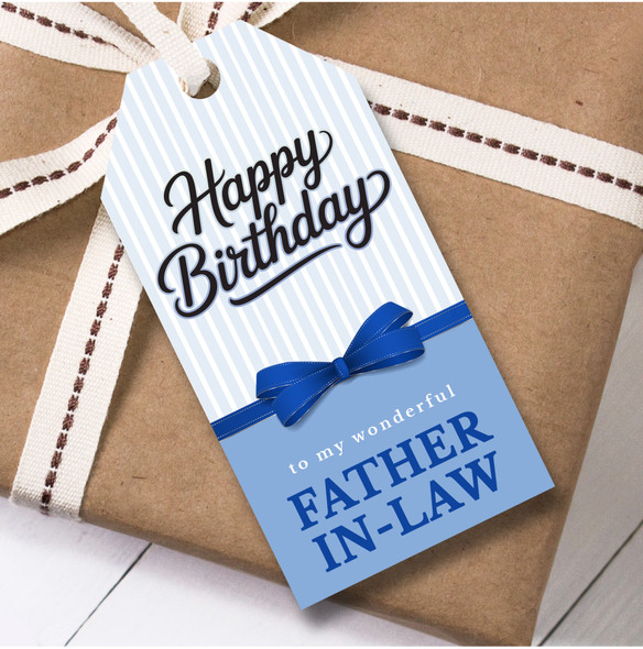 Birthday 12 Large Gift Tags For Father-In-Law Blue Bow Birthday