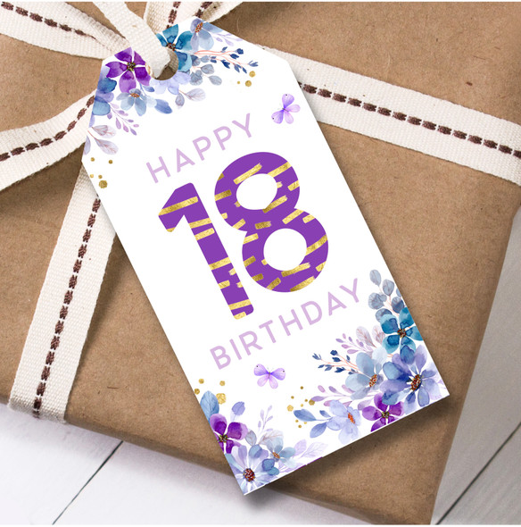 12 Large Gift Tags 18th Birthday Watercolour Purple Floral Birthday