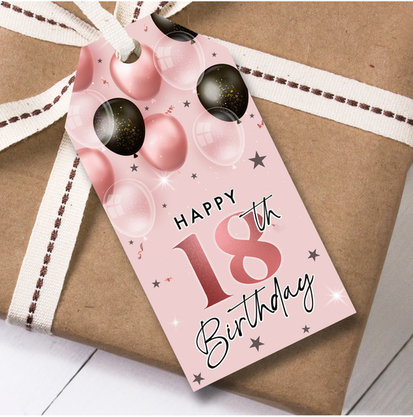 12 Large Gift Tags 18th Birthday Pink & Black Balloons Birthday
