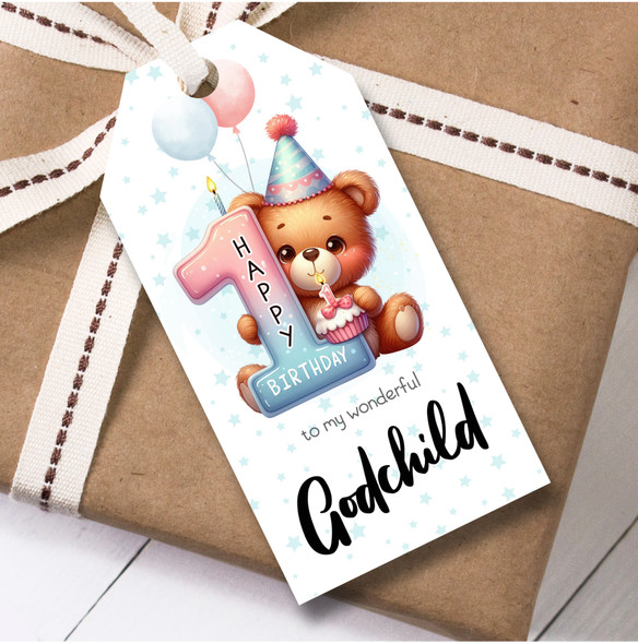 12 Gift Tags For Godchild 1st Birthday Animals Balloons Boys Birthday