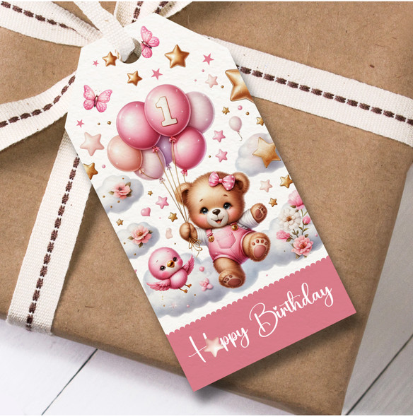 12 Large Gift Tags 1st Birthday Pink Teddy Bear Girls Kids Birthday