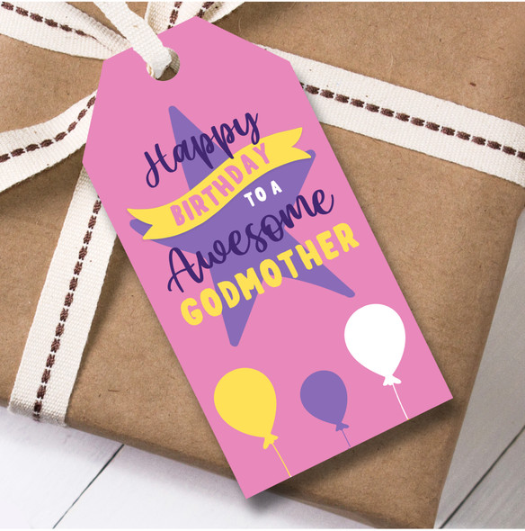 Birthday 12 Large Gift Tags For Godmother Female Birthday Pink Star Balloon