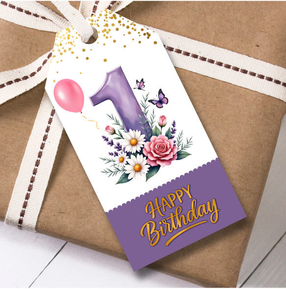 Birthday 12 Gift Tags 1st Birthday Purple Numbers Butterflies Girls Kids