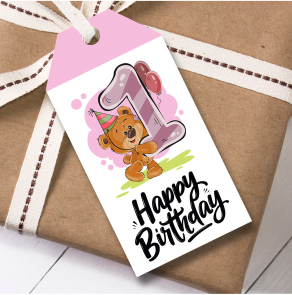 12 Large Gift Tags 1st Birthday Teddy Bear Girls Kids Birthday