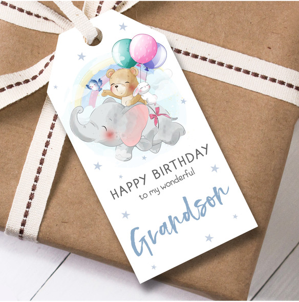 Birthday 12 Gift Tags For Grandson Cute Animals With Balloons Boys Birthday