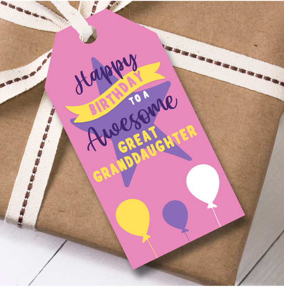 Birthday 12 Large Gift Tags For Great Granddaughter Birthday Pink Star