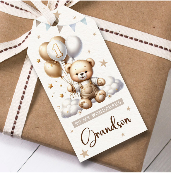 12 Large Gift Tags 1st Grandson Birthday Teddy Bear Boys Kids Birthday