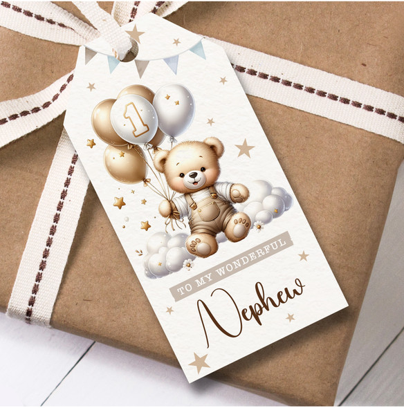 12 Large Gift Tags 1st Nephew Birthday Teddy Bear Boys Kids Birthday