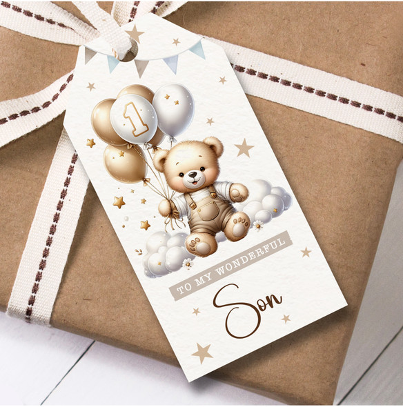 12 Large Gift Tags 1st Son Birthday Teddy Bear Boys Kids Birthday