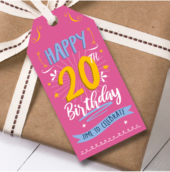 Birthday 12 Large Gift Tags 20th Birthday Female Pink Orange Swirls