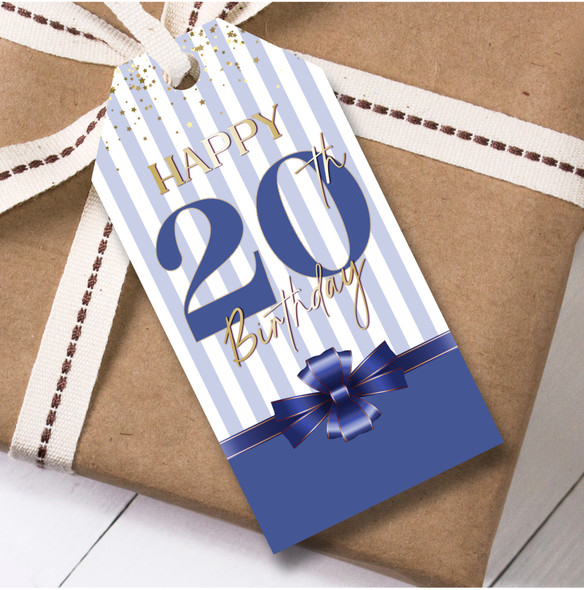 Birthday 12 Large Gift Tags 20th Birthday Blue Bow