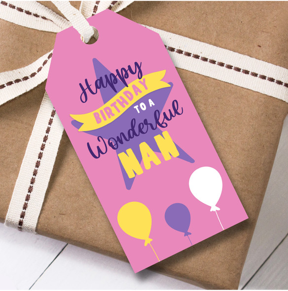 Birthday 12 Large Gift Tags For Nan Female Birthday Pink Star Balloons