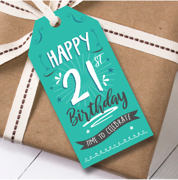Birthday 12 Large Gift Tags 21st Birthday Male Green Swirls