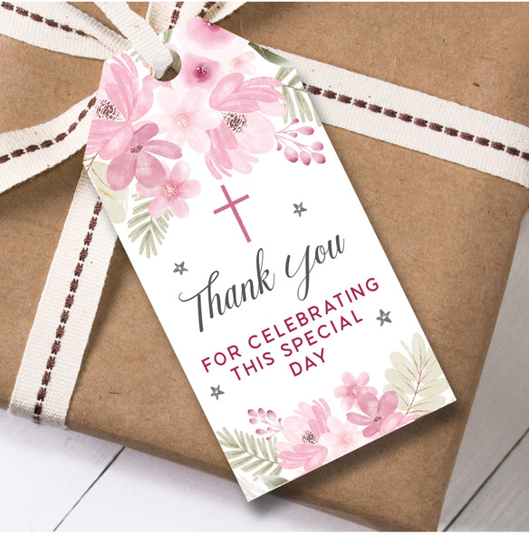 Christening 12 Gift Tags Christening Day Pink Girl Cross Silver Favour