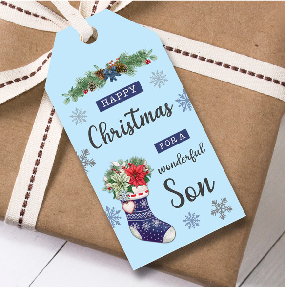 Christmas 12 Large Gift Tags For Son Stocking Christmas Blue