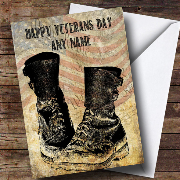 Army Boots American Flag Personalised Veterans Day Card