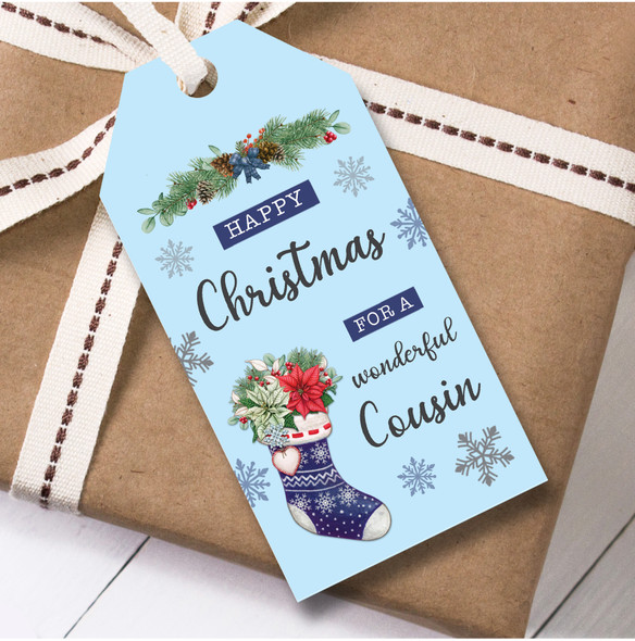Christmas 12 Large Gift Tags For Cousin Male Stocking Christmas Blue