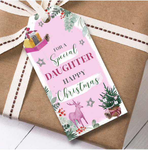 Christmas 12 Large Gift Tags Daughter Deer Pink Tree Christmas