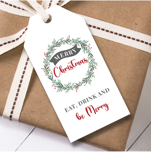 Christmas 12 Large Gift Tags Eat Drink and Be Merry Wreath Christmas