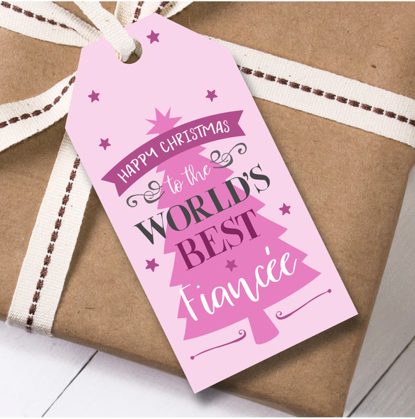 Christmas 12 Large Gift Tags For Fiancee Female Pink Xmas Tree Worlds Best