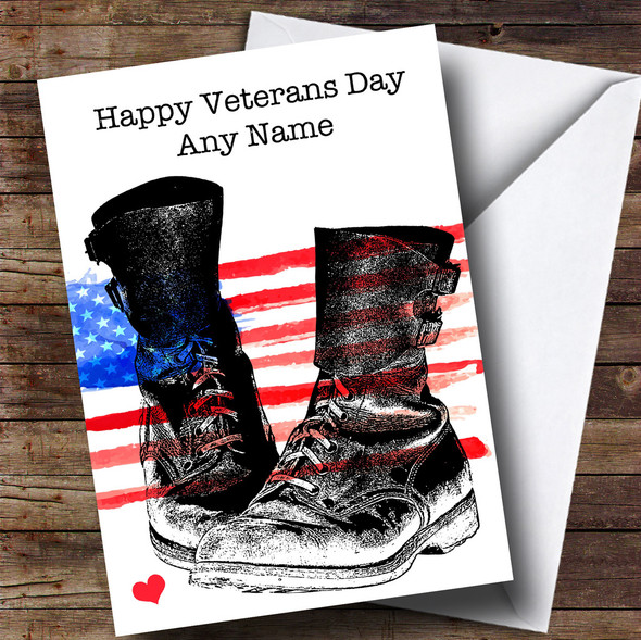 Military Boots & USA Flag Personalised Veterans Day Card