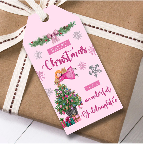 Christmas 12 Large Gift Tags For Goddaughter Pink Fairy Christmas Tree