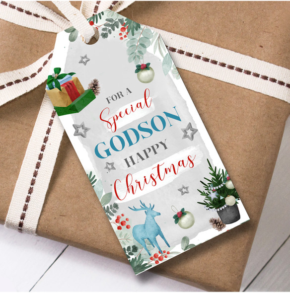 Christmas 12 Large Gift Tags For Godson Deer Gift Tree Christmas