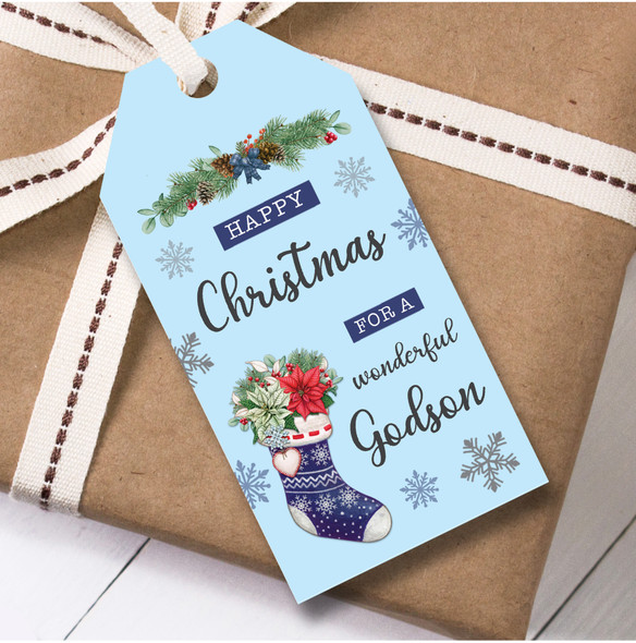 Christmas 12 Large Gift Tags For Godson Stocking Christmas Blue