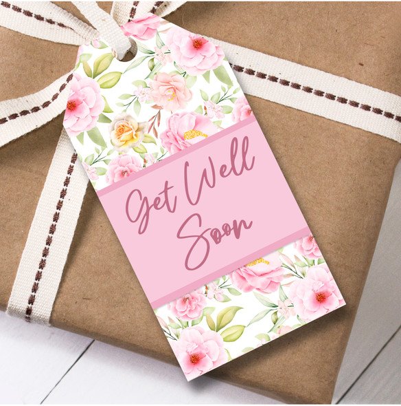 Get Well Soon 12 Large Gift Tags Pink Flowers Get Well Soon Female