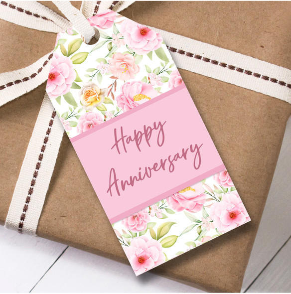 Wedding Anniversary 12 Large Gift Tags Pink Flowers Happy Anniversary