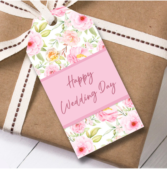 Wedding Day 12 Large Gift Tags Pink Flowers Happy Wedding Day