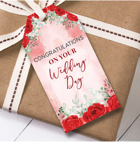 Wedding Day 12 Large Gift Tags Congratulations Red Flowers Wedding Day