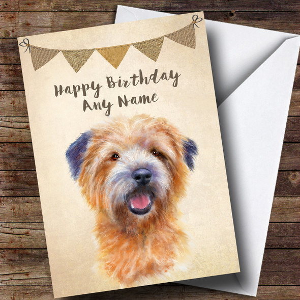 Vintage Burlap Bunting Dog Cairn Terrier Personalised Birthday Card