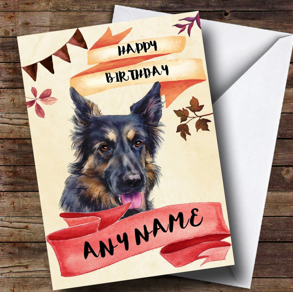 Watercolour Rustic Dog German Shepherd Personalised Birthday Card