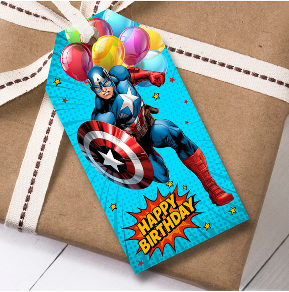 Birthday 12 Large Gift Tags Captain America Boys Kids Birthday
