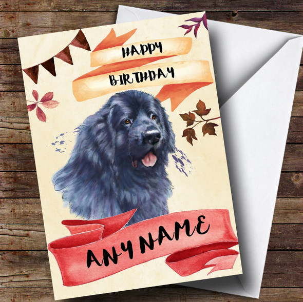 Watercolour Rustic Dog Newfoundland Personalised Birthday Card