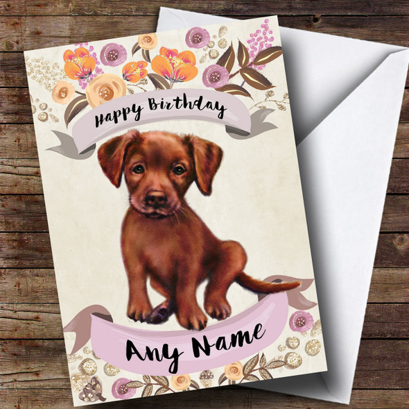 Rustic Gold Dog Chocolate Labrador Personalised Birthday Card