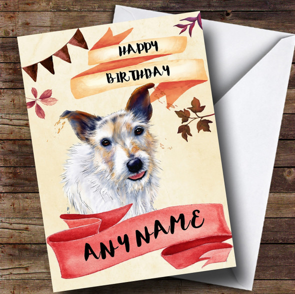 Watercolour Rustic Jack Russel Dog Personalised Birthday Card