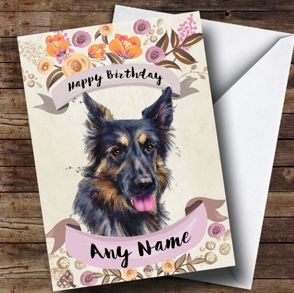 Rustic Gold Dog German Shepherd Personalised Birthday Card