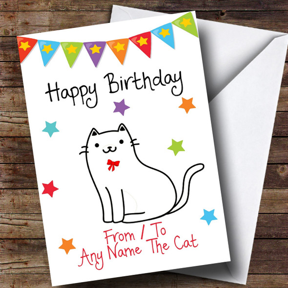 To From Pet Cat White Personalised Birthday Card