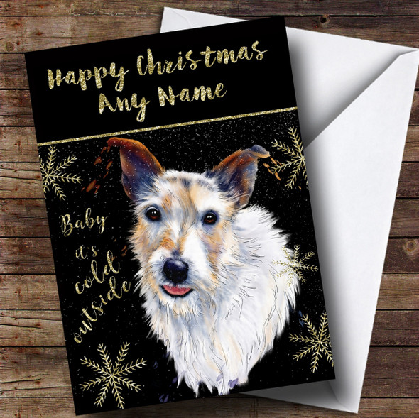 Cold Outside Snow Dog Jack Russell Personalised Christmas Card