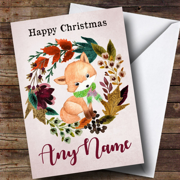 Winter Wreath Fox Personalised Christmas Card