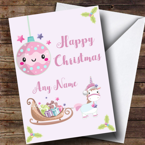 Unicorn With Sleigh And Presents Personalised Childrens Christmas Card