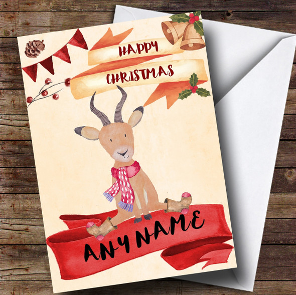 Watercolour Rustic Reindeer Personalised Childrens Christmas Card