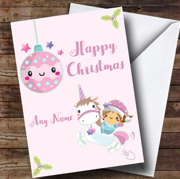 Unicorn And Girl Personalised Childrens Christmas Card