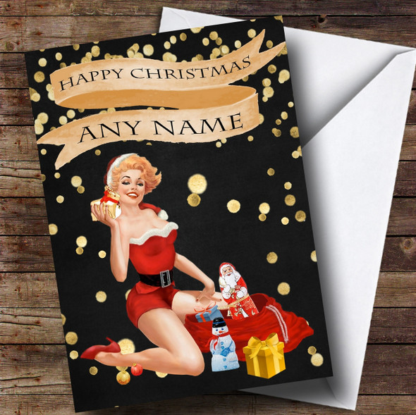 Golden Confetti Sexy Lady Personalised Christmas Card