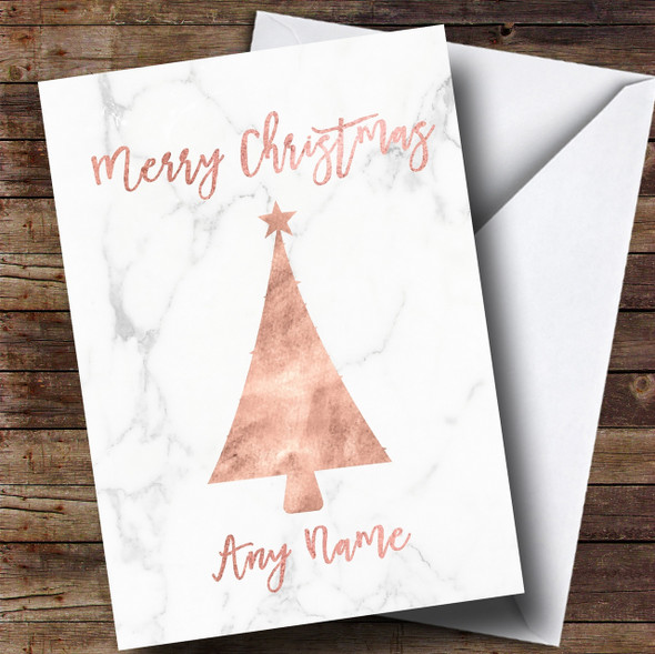 Rose Gold Marble Tree Personalised Christmas Card