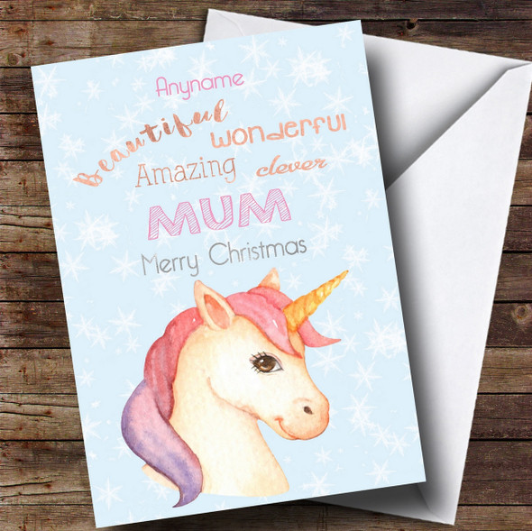 Mum Pretty Unicorn Personalised Christmas Card