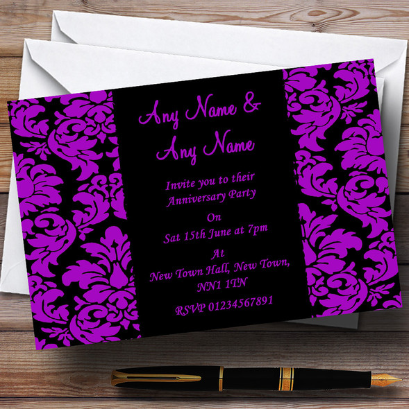 Floral Black & Purple Damask Wedding Anniversary Party Personalised Invitations